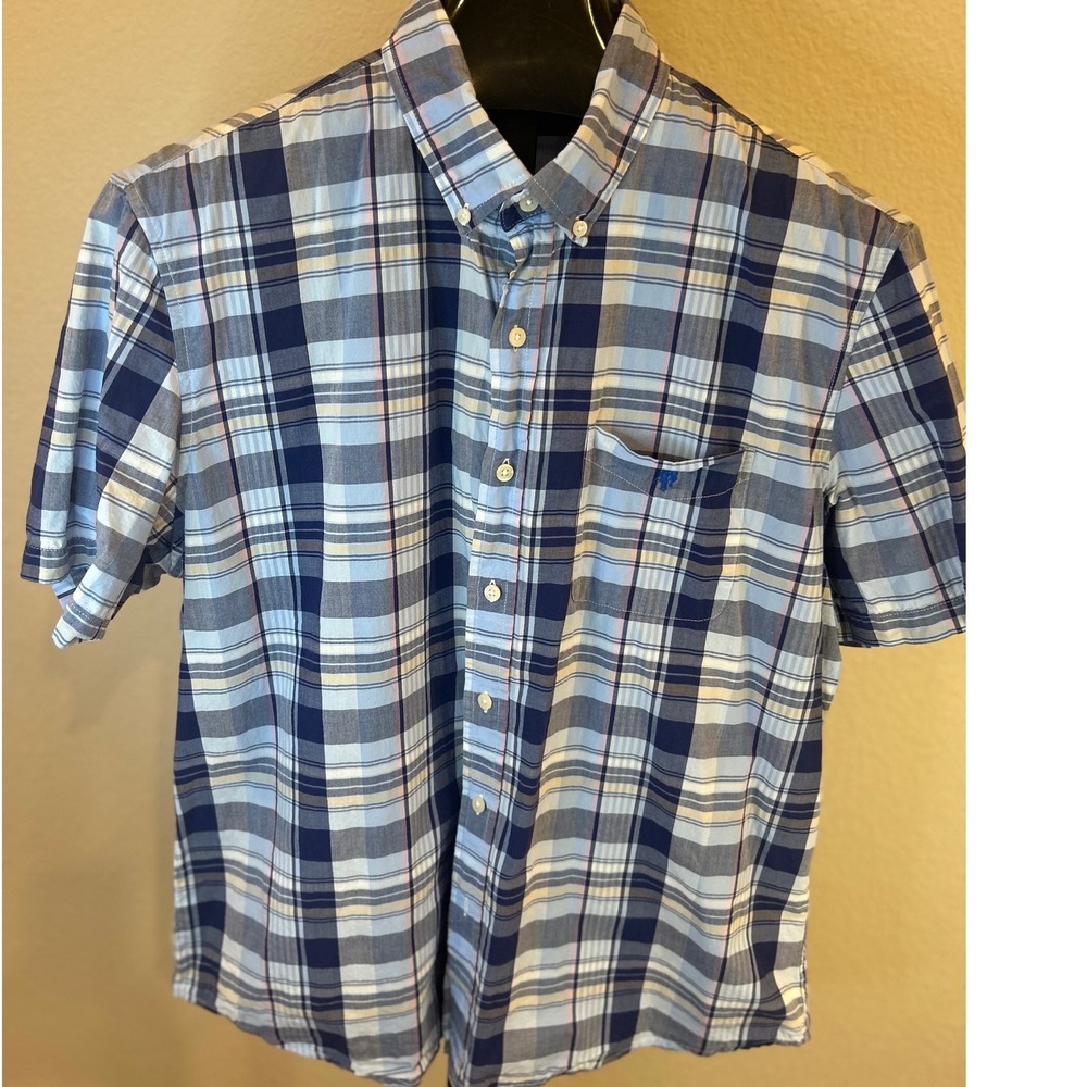 US Polo Assn Mens Plaid Short Sleeve Button Down Shirt Blue‎ XL